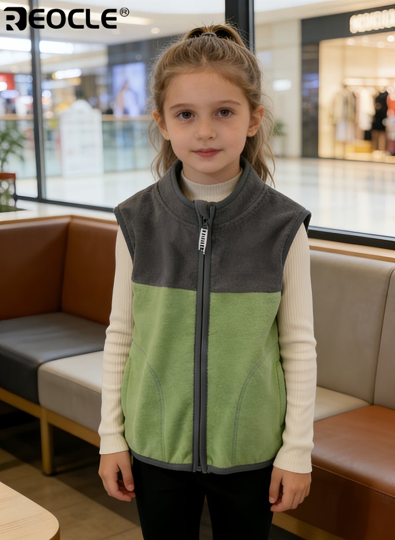REOCLE Kid's Unisex Winter Vest with Color Block Design and Thin Fleece Lining Sleeveless Waistcoat with Front Zipper for Boys Girls Cold Weather - Image 3
